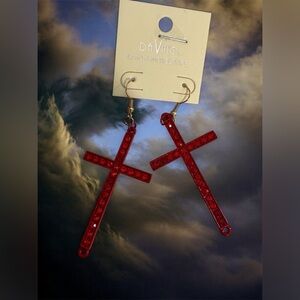 DaVinci Sparkling Red Cross Earrings
